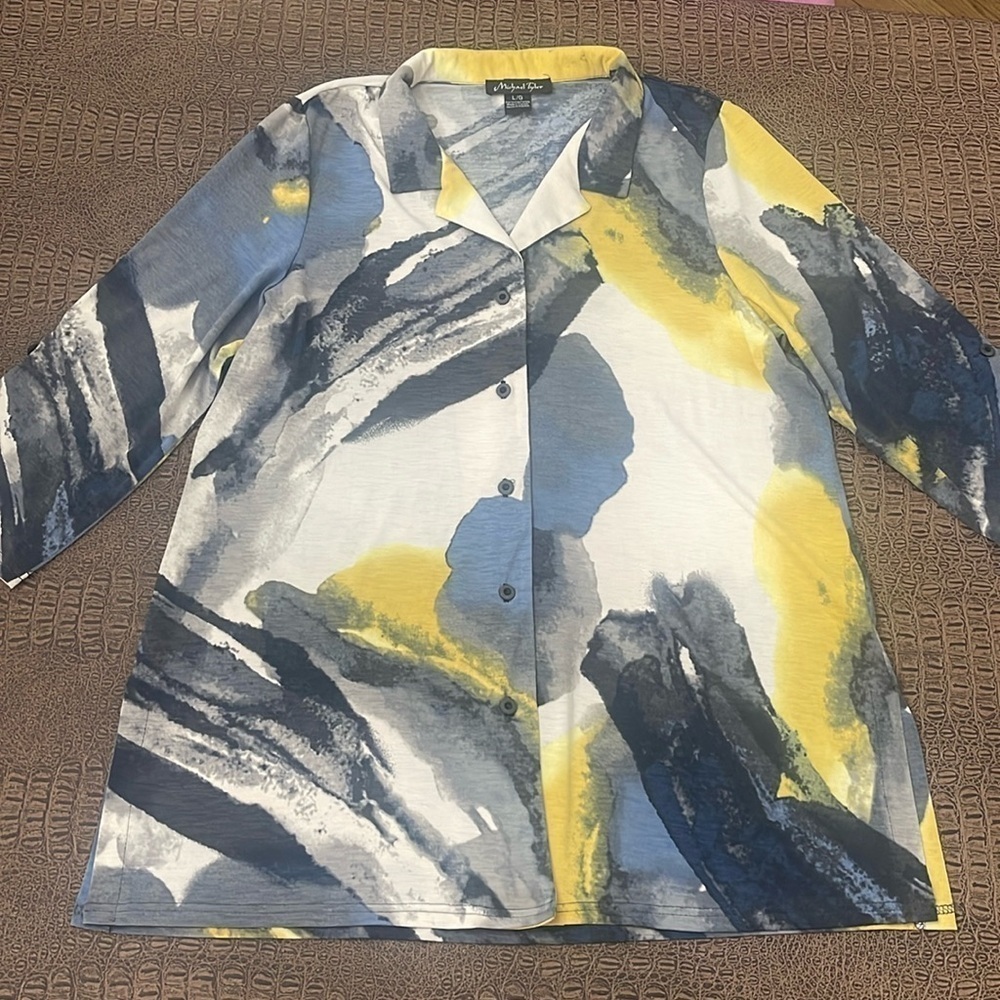 Michael Tyler Watercolor Print Button Down Blouse Size L Made in Canada